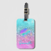 Chic Aqua Pink Unicorn Glitter glam monogram Bagagelabel (Voorkant (verticaal))