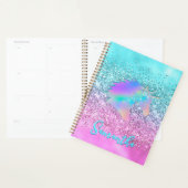 Chic Aqua Pink Unicorn Glitter glam monogram Planner (Display)