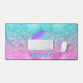 Chic Aqua Pink Unicorn Parties scintillant de glam (Clavier et souris)
