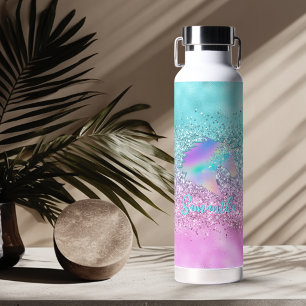 Chic Aqua Roze Eenhoorn Glitter glam monogram Waterfles