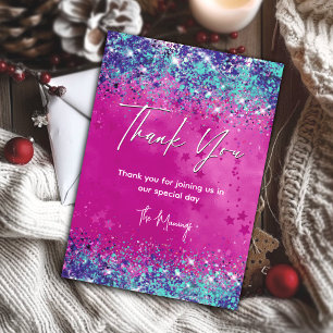 Chic aqua roze iriserende glitter bedankt kaart