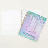 Chic aqua Unicorn Glitter verjaardagsmonogram Planner (Display)