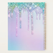 Chic aqua Unicorn Glitter verjaardagsmonogram Planner (Achterkant)