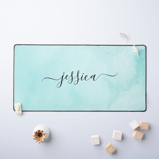 Chic Aqua Waterverf Kalligrafie Script Bureaumat