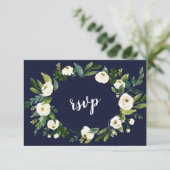 Chic Aquarelle Blanc Floral Wreath Bleu foncé RSVP (Debout devant)