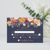 Chic Aquarelle Floral Navy Blue Wedding Carte RSVP (Debout devant)
