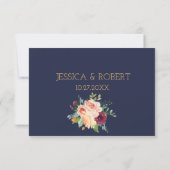Chic Aquarelle Floral Navy Blue Wedding Carte RSVP (Dos)