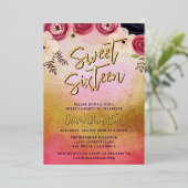 Chic Aquarelle Floral Sweet 16 Foil Invitation (Debout devant)