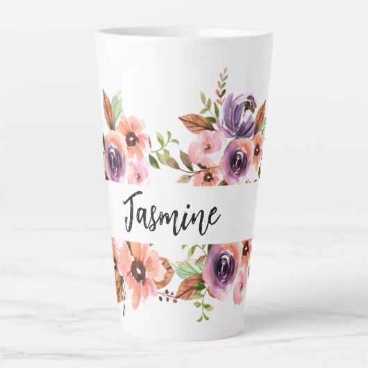 Chic Aquarelle Florale Latte Mug (Devant)