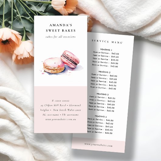 Chic Aquarelle Français Macarons Bakery Menu
