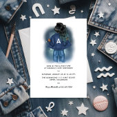 Chic Aquarius Zodiac Sign Denim Verjaardagsfeest Kaart
