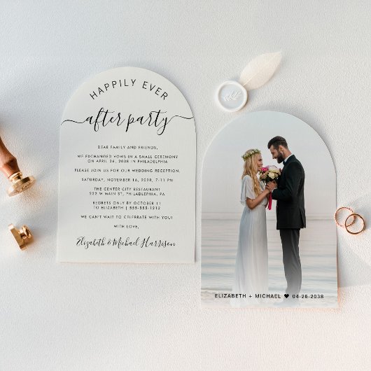 Chic Arch Fotocrème Trouwreceptie Kaart