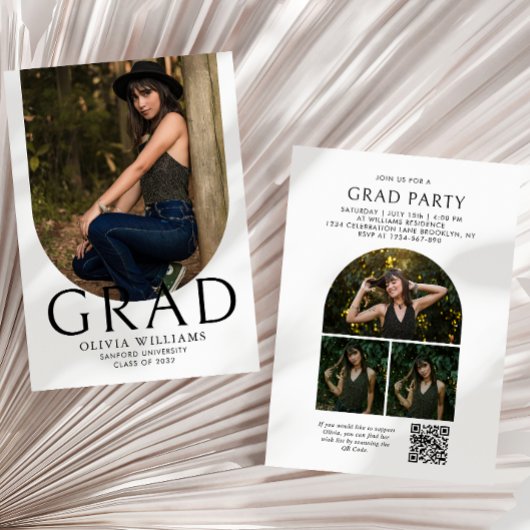 Chic Arch Photo Collage QR Code Graduation Party Kaart