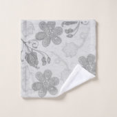 Chic Argent Rayures Noires Florales (Gant de toilette)