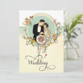 Chic Art Deco 1920's Bride & Groom Wedding Kaart (Staand voorkant)
