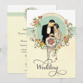 Chic Art Deco 1920's Bride & Groom Wedding Kaart (Voorkant / Achterkant)