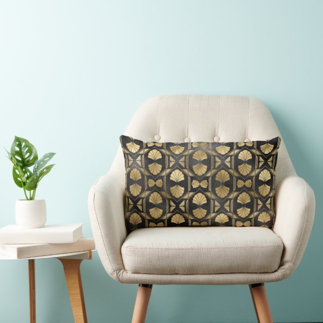 Chic  Art Deco Black & Gold Shell Pattern Kussen (Stoel)