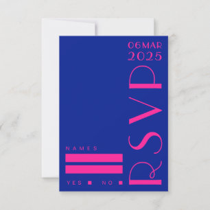 Chic Art Deco Blauw Roze Retro Huwelijk RSVP Kaartje