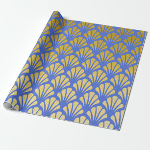 Chic Art Deco Fan Pattern Azure & Faux Gold Foil Cadeaupapier