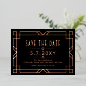 Chic Art Deco Save the Date Black Roos Gold Kaart (Staand Voorkant)