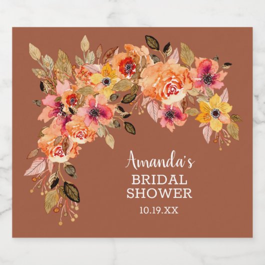 Chic Autumn Flowers Vrijgezellenfeest Sparkling Wijnetiket (Enkel label)