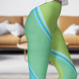 Chic Azure Blue onder Bleke Yellow Banded Print Leggings