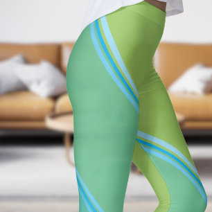 Chic Azure Blue onder Bleke Yellow Banded Print Leggings