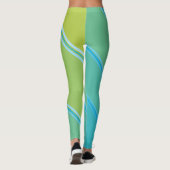 Chic Azure Blue onder Bleke Yellow Banded Print Leggings (Achterkant)