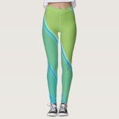 Chic Azure Blue onder Bleke Yellow Banded Print Leggings (Voorkant)