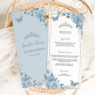 Chic Baby Blue Floral Butterflies Quinceañera Menu