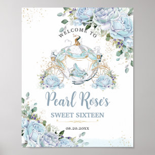 Chic Baby Blue Rozen Princess Carriage Sweet 16 Poster