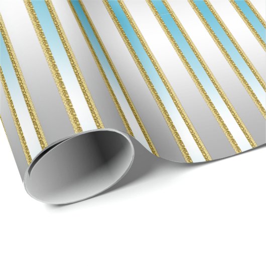 Chic Baby Blue Stripes op Silver Background Cadeaupapier (Rol Hoek)