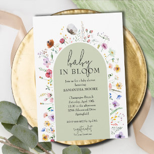 Chic Baby in Bloom Sage Baby shower Kaart
