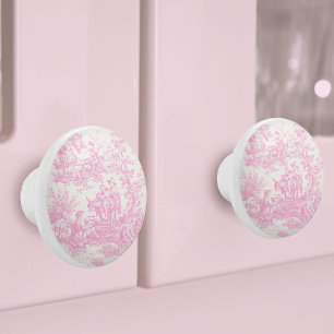 Chic baby roze toile de jouy bedrukt keramische knop