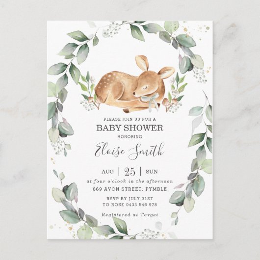 Chic Baby shower de cerfs verdoyants Invitation ne (Devant)