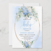Chic Baby Shower Invitation Blue Hydrangeas Gold Kaart (Voorkant)
