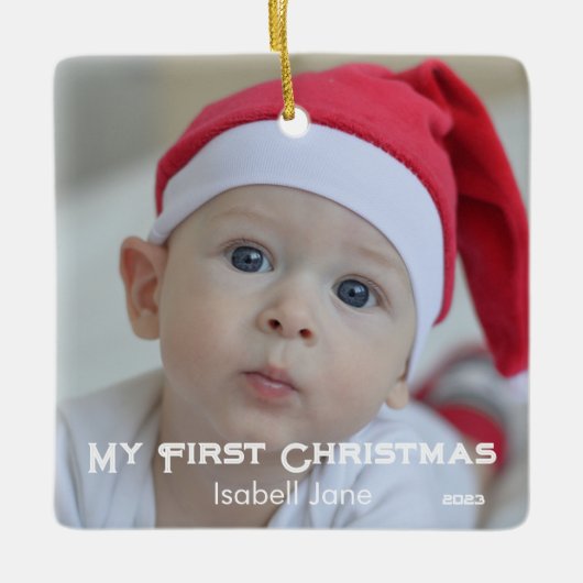 Chic Baby's eerste kerst pasgeboren foto Keramisch Ornament (Voorkant)