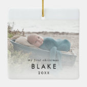 Chic Baby's eerste kerstfeest Pasgeboren fotokeram Keramisch Ornament (Achterkant)