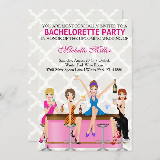 Chic Bachelorette Bash Invitation personnalisée (Devant / Derrière)
