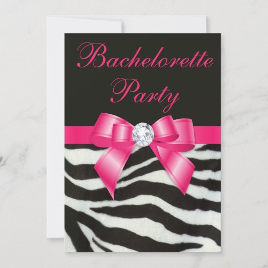 Chic Bachelorette Party Zebra Stripes Hot Pink Bow Kaart (Voorkant)