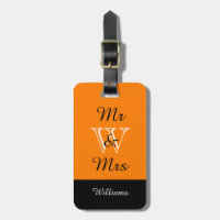CHIC BAGAGELABEL_"Mr & Mrs." in het ORANJE/BLACK/W