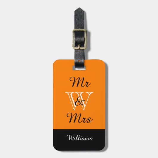 CHIC BAGAGELABEL_"Mr & Mrs." in het ORANJE/BLACK/W Bagagelabel (Voorkant verticaal)
