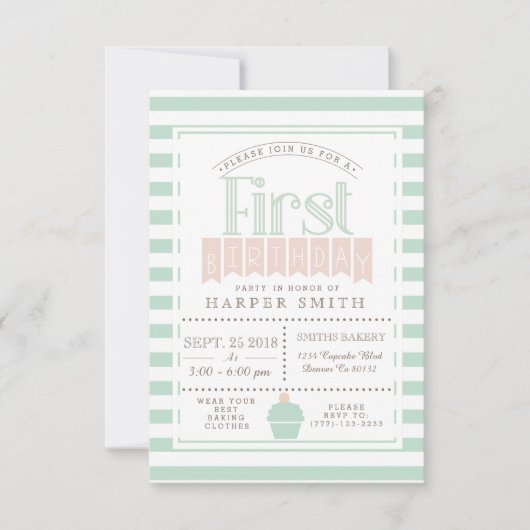 Chic Bakery First Birthday Party Invitation (Devant)