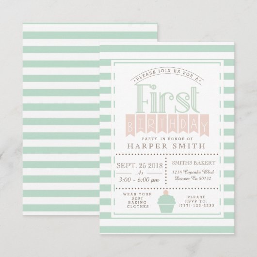 Chic Bakery First Birthday Party Invitation (Devant / Derrière)