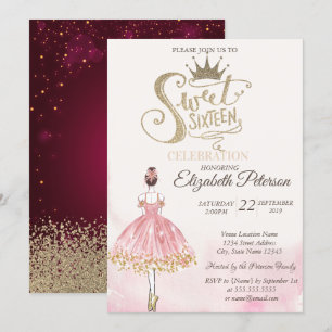 Chic Ballerina, Tiara, Diamonds Sweet 16 Kaart