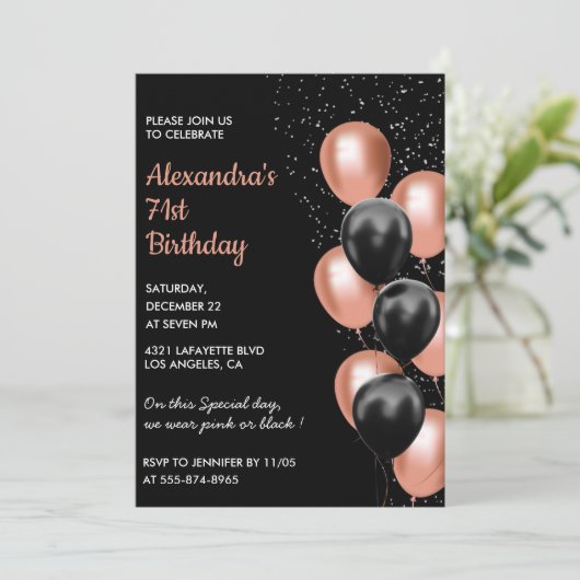 Chic Balloon 71e anniversaire invitation (Debout devant)