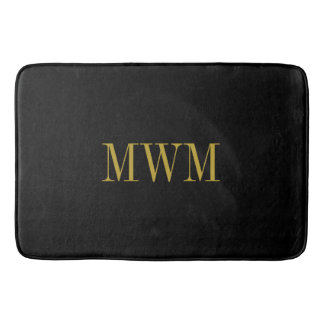 CHIC BATH MAT_BLACK SOLID/GOLD MONOGRAM BADMAT