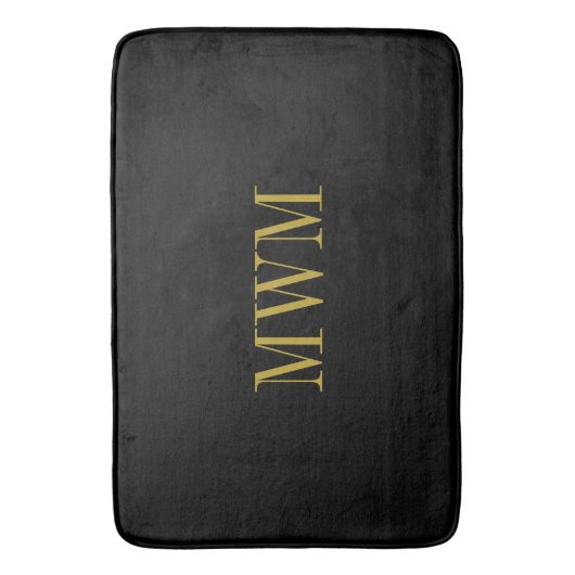 CHIC BATH MAT_BLACK SOLID/GOLD MONOGRAM BADMAT (Voorkant Verticaal)