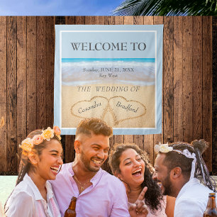 Chic Beach Bruiloft 2 Harten in het Zand Wandkleed