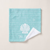 Chic Beach Girly Aqua Scallop Shell met naam Bad Handdoek (Wasdoekje)